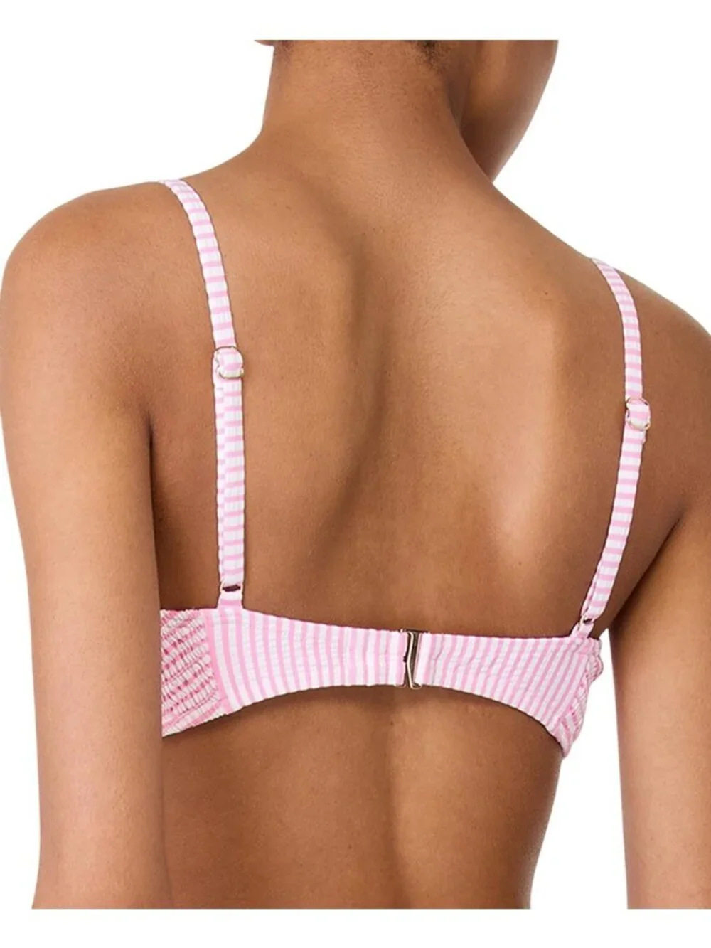 NWT Kate Spade Womens Striped Smocked Bikini Swim Top Pink Multi XL